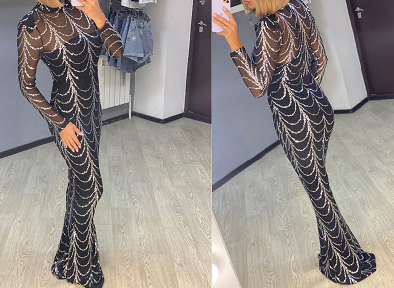 Black & Silver Maxi Evening Gown