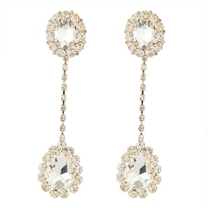 Gold Rhinestone Crystal Water Drop Fashion Earrings