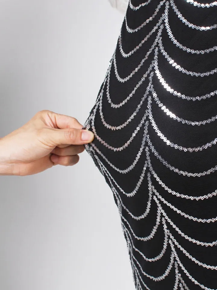 Black & Silver Maxi Evening Gown