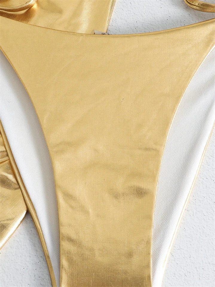 Gold 3 piece bikini swimsuit set