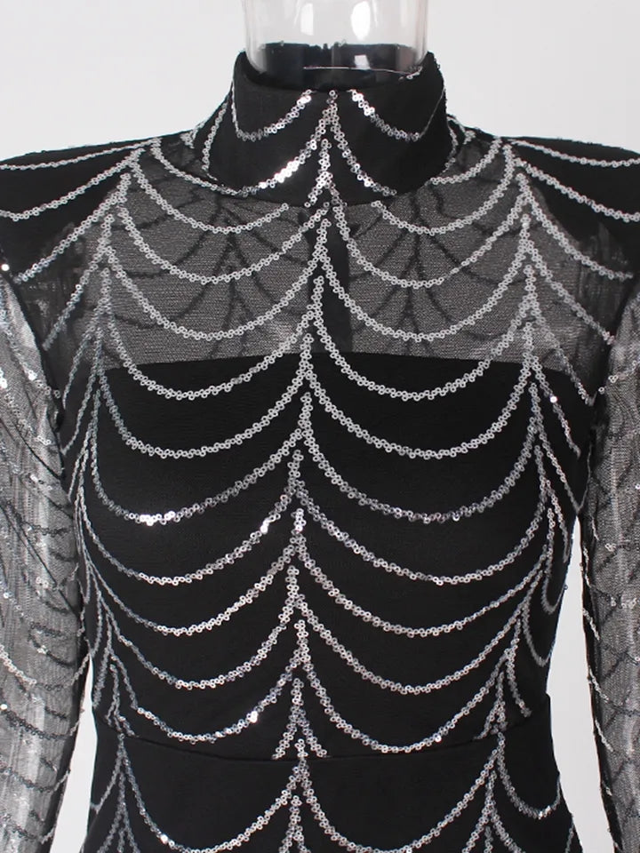 Black & Silver Maxi Evening Gown