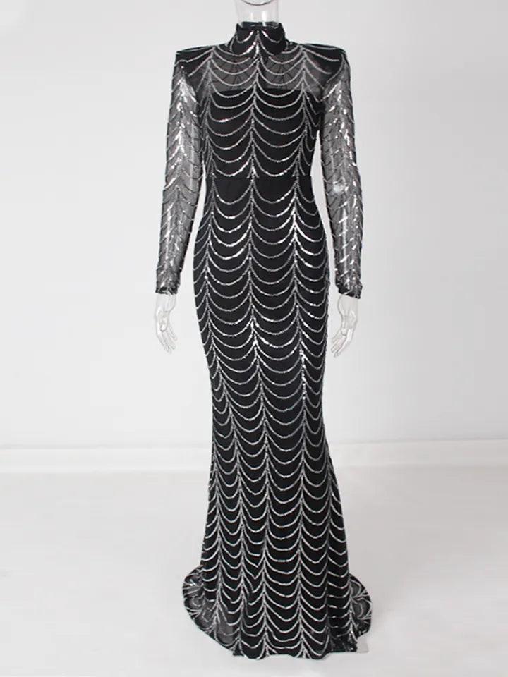 Black & Silver Maxi Evening Gown
