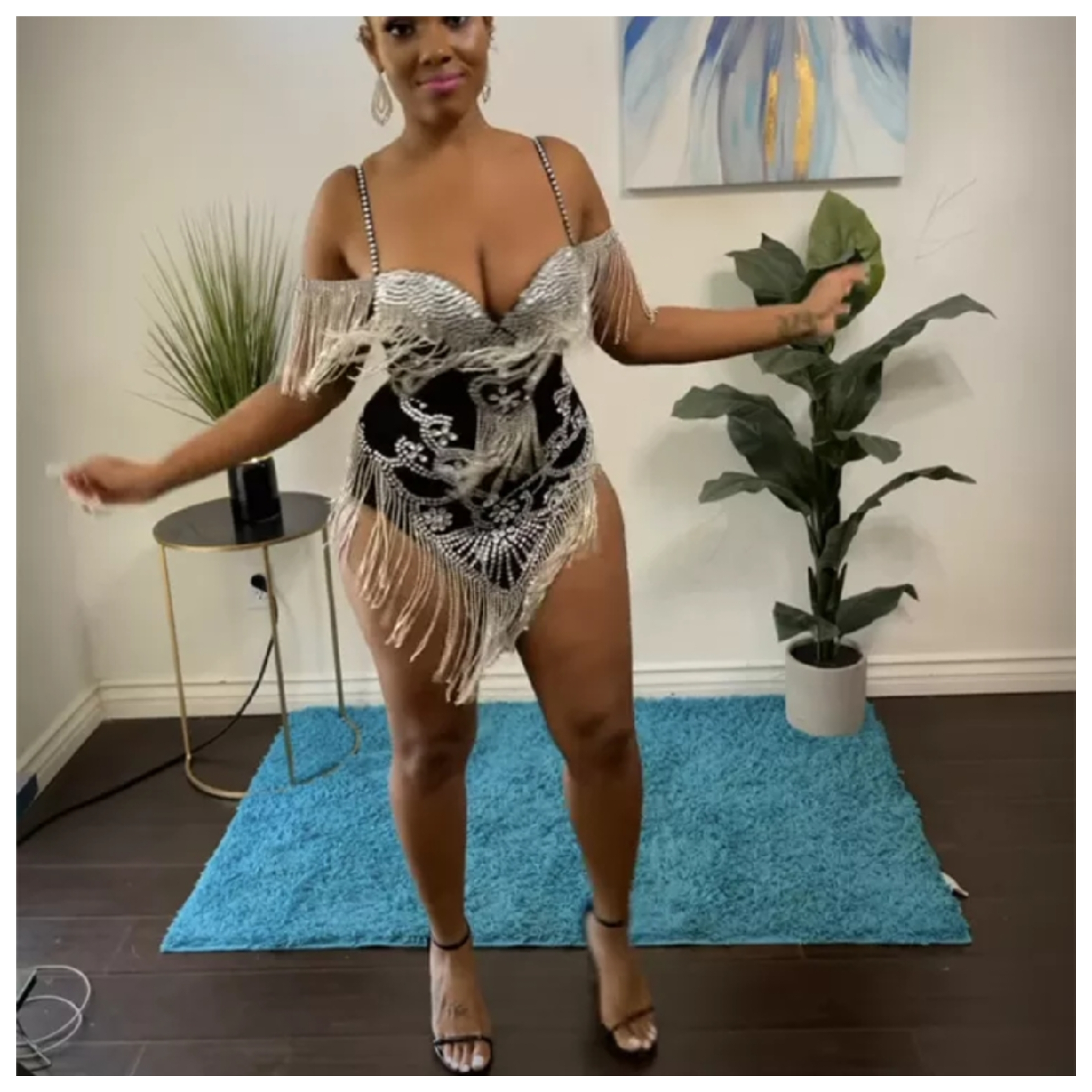 FREAKUM Rhinestone Leotard Black & Silver