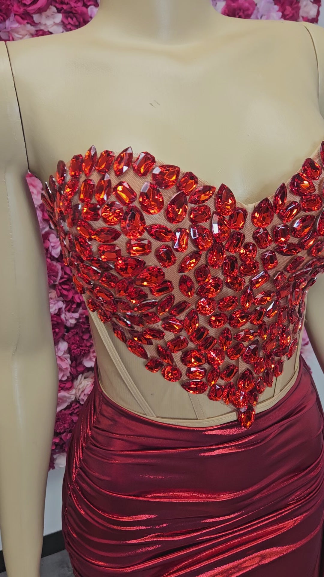 Red Heart Shaped Corset with Skirt Set