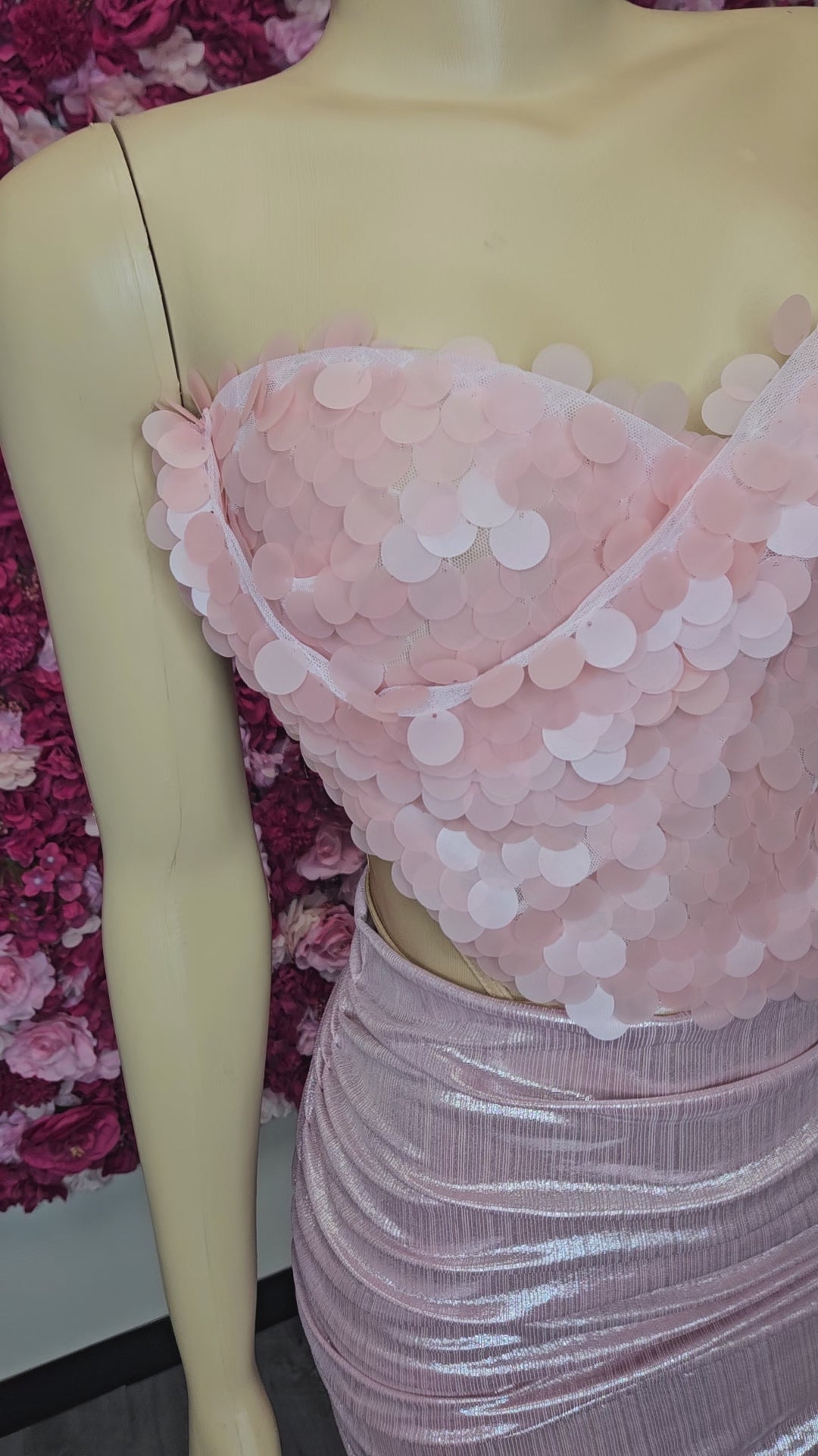 Pink 2 Piece Corset Top with Skirt Set