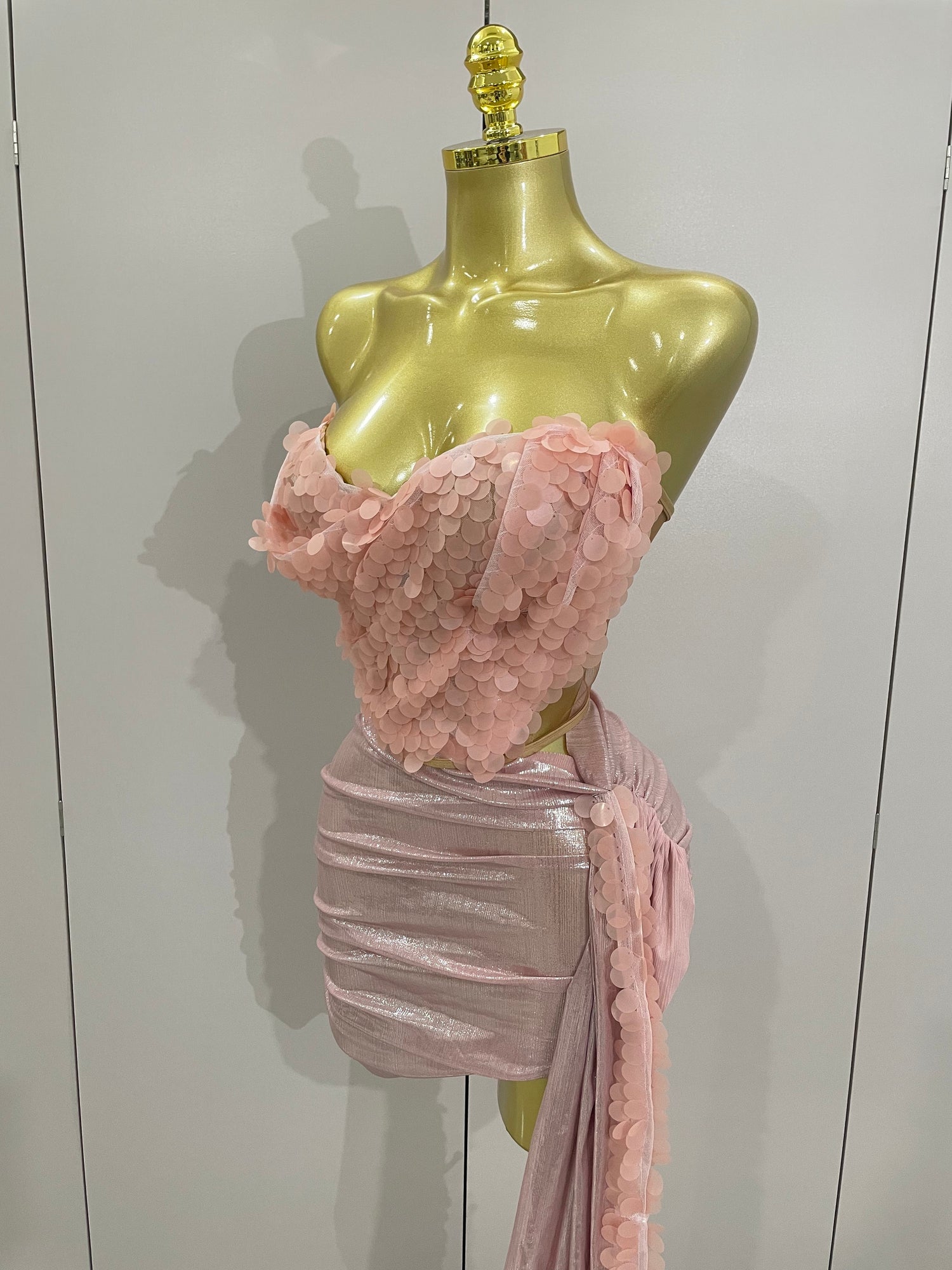 Pink 2 Piece Corset Top with Skirt Set