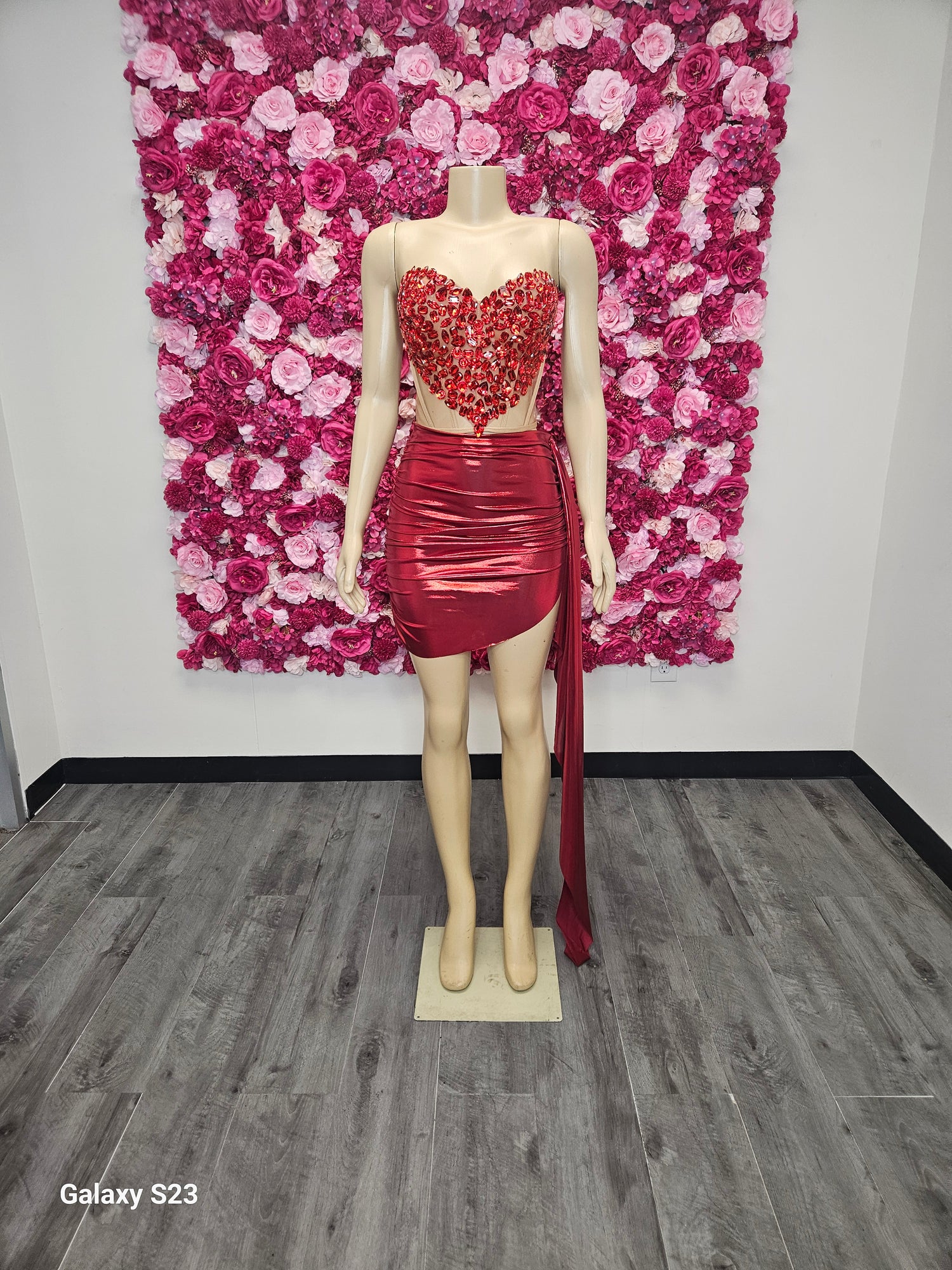 Red Heart Shaped Corset with Skirt Set