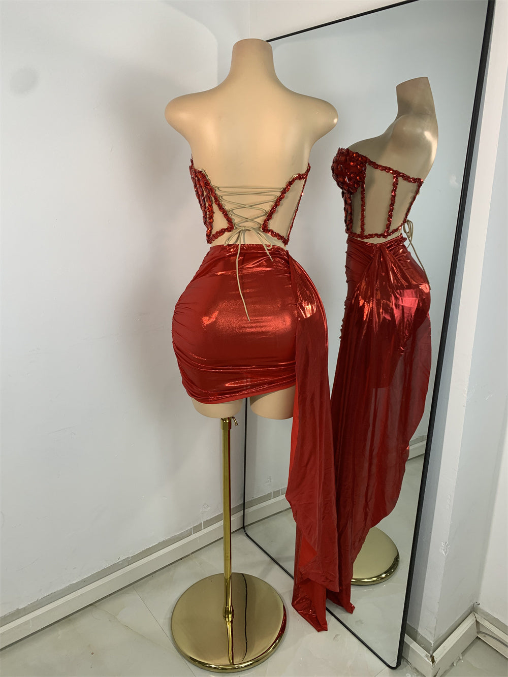 Red 2 Piece Skirt Set