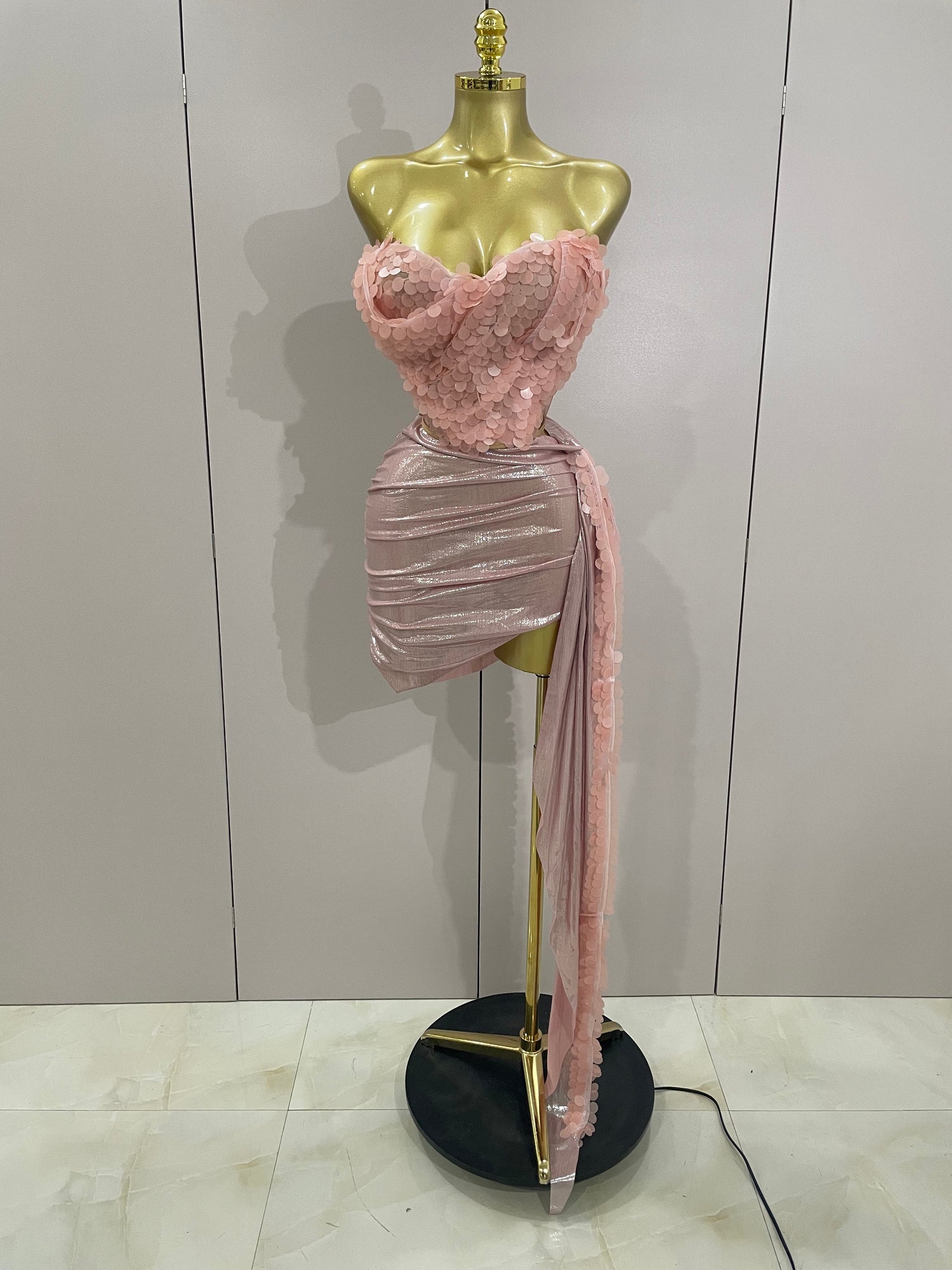 Pink 2 Piece Corset Top with Skirt Set