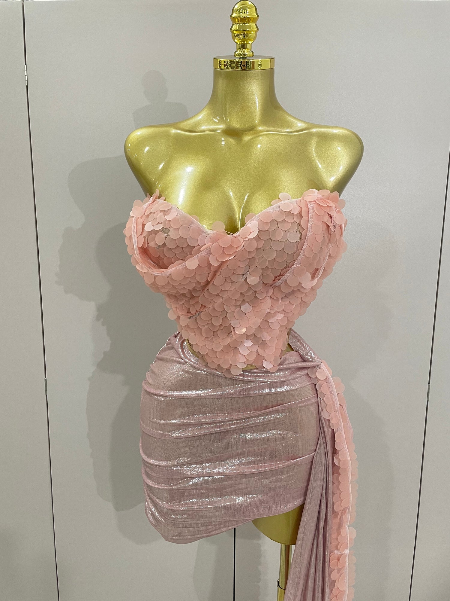 Pink 2 Piece Corset Top with Skirt Set