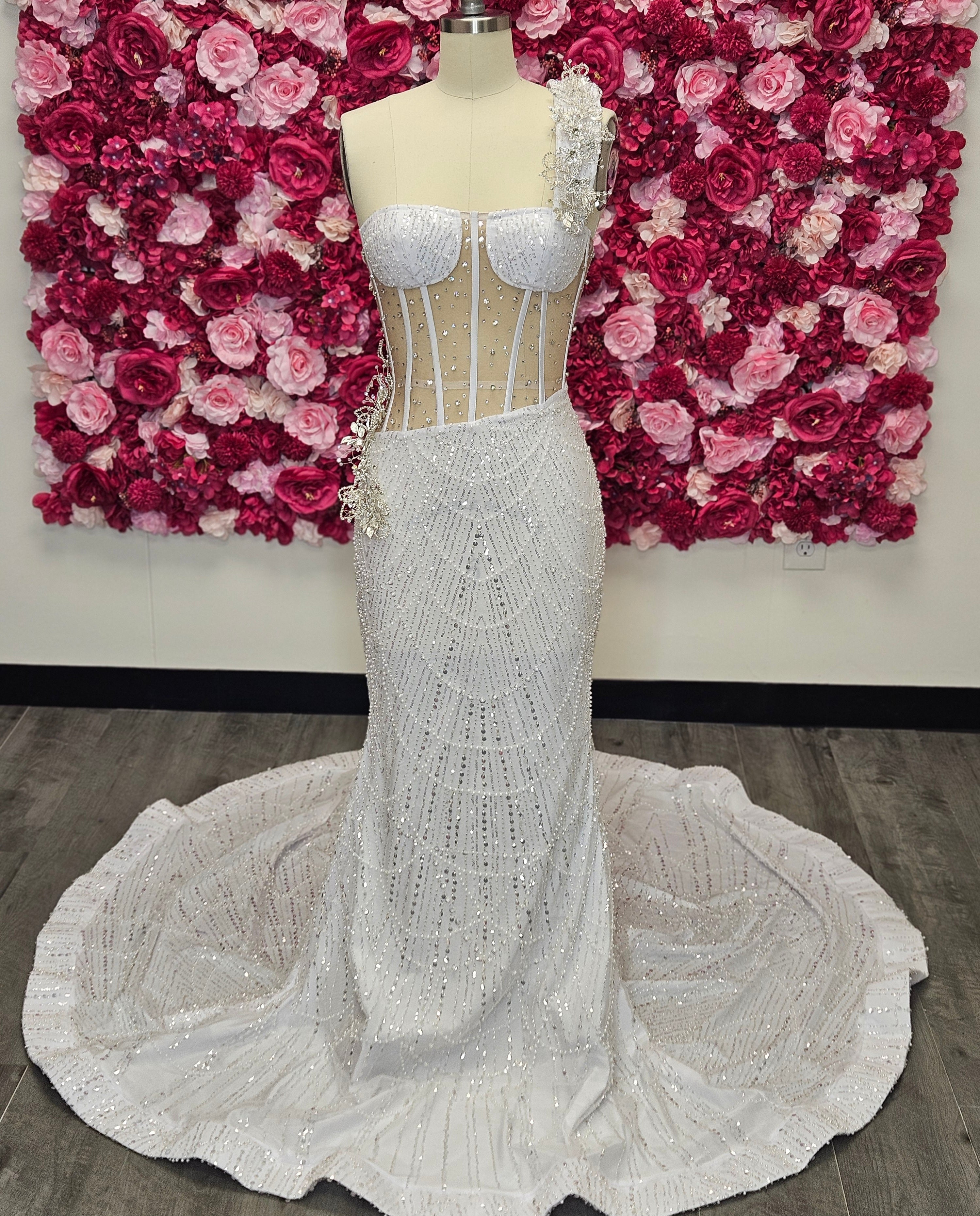 White One Shoulder Beaded Mermaid Prom Gown – Ready-to-Ship