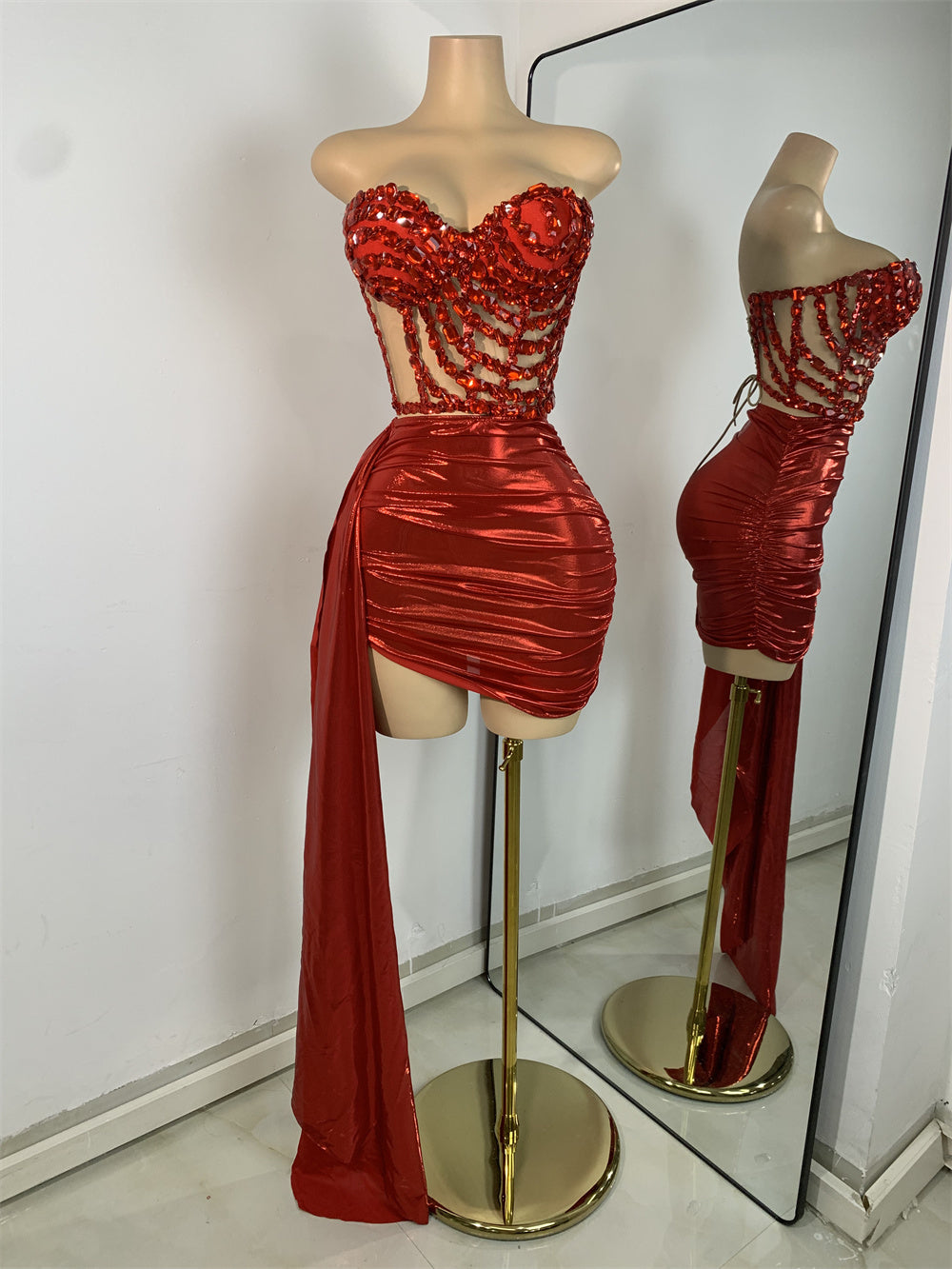 Red 2 Piece Skirt Set