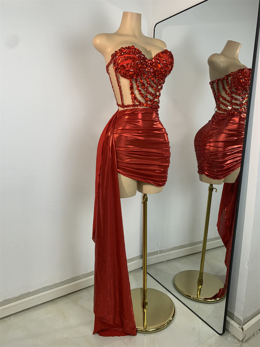 Red 2 Piece Skirt Set