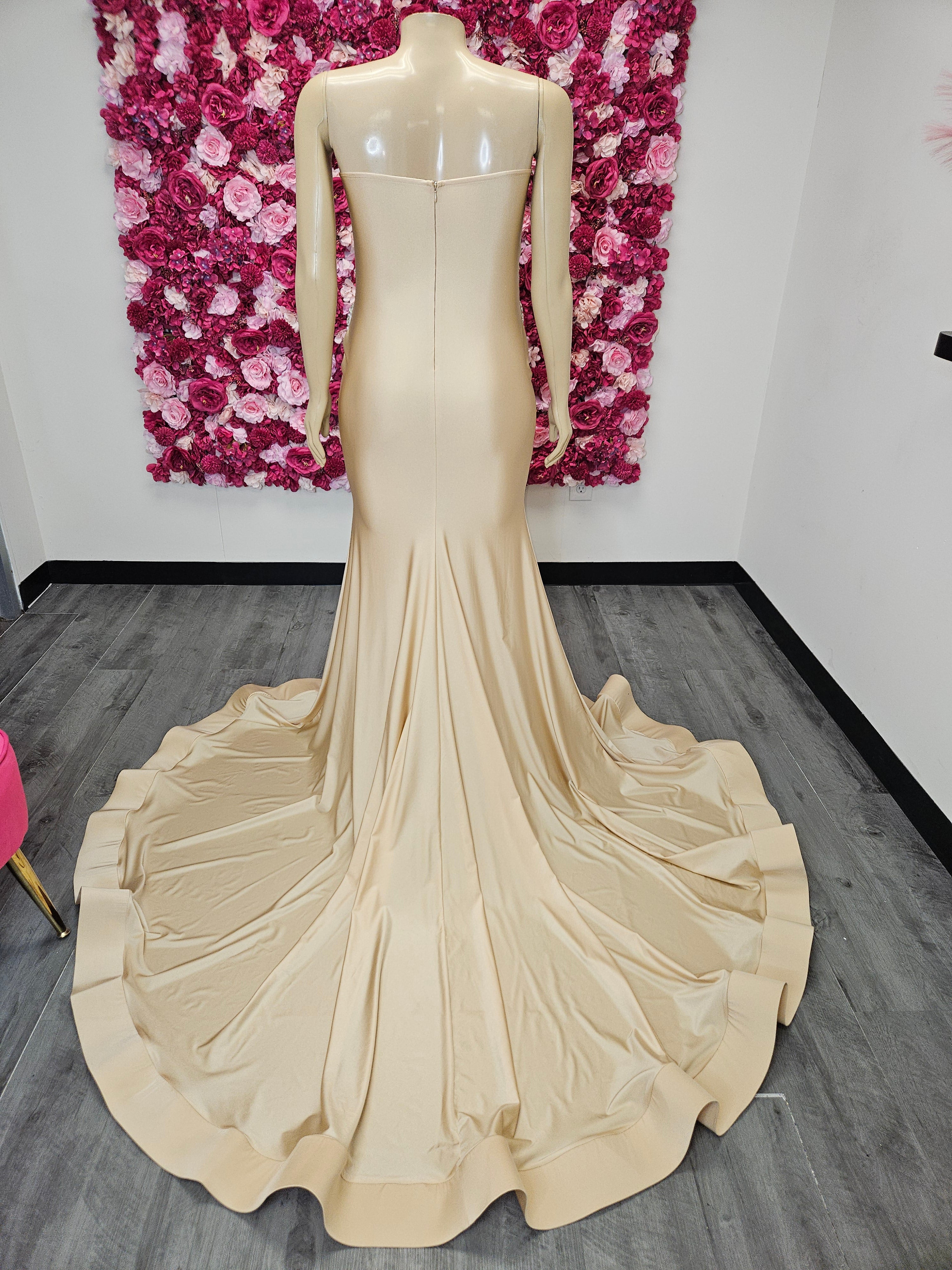 Champagne Nude Illusion Corset Mermaid Prom Gown – Ready-to-Ship