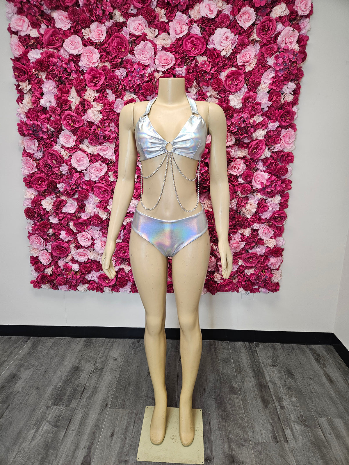 Silver Metallic Chain Swimsuit
