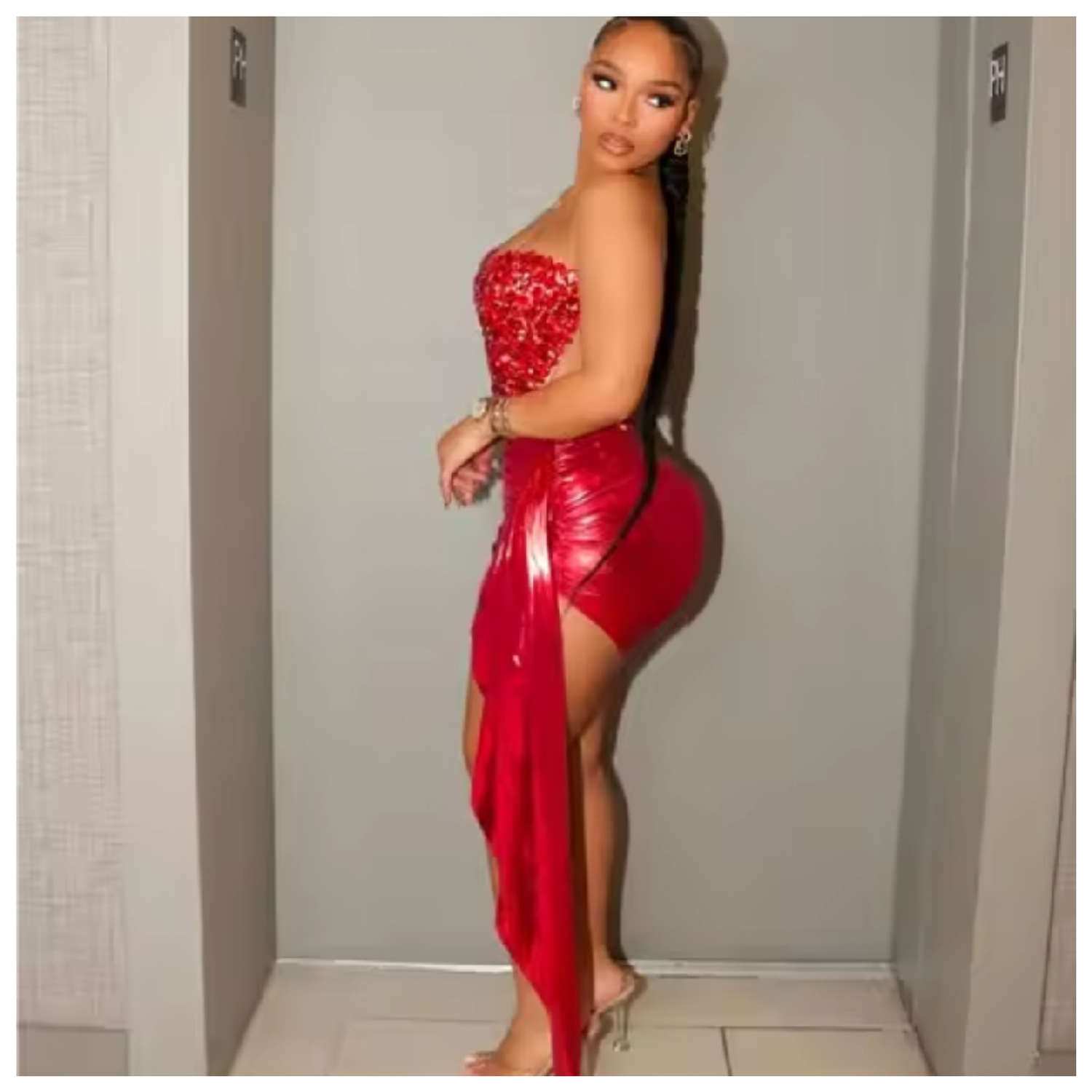 Red Heart Shaped Corset with Skirt Set