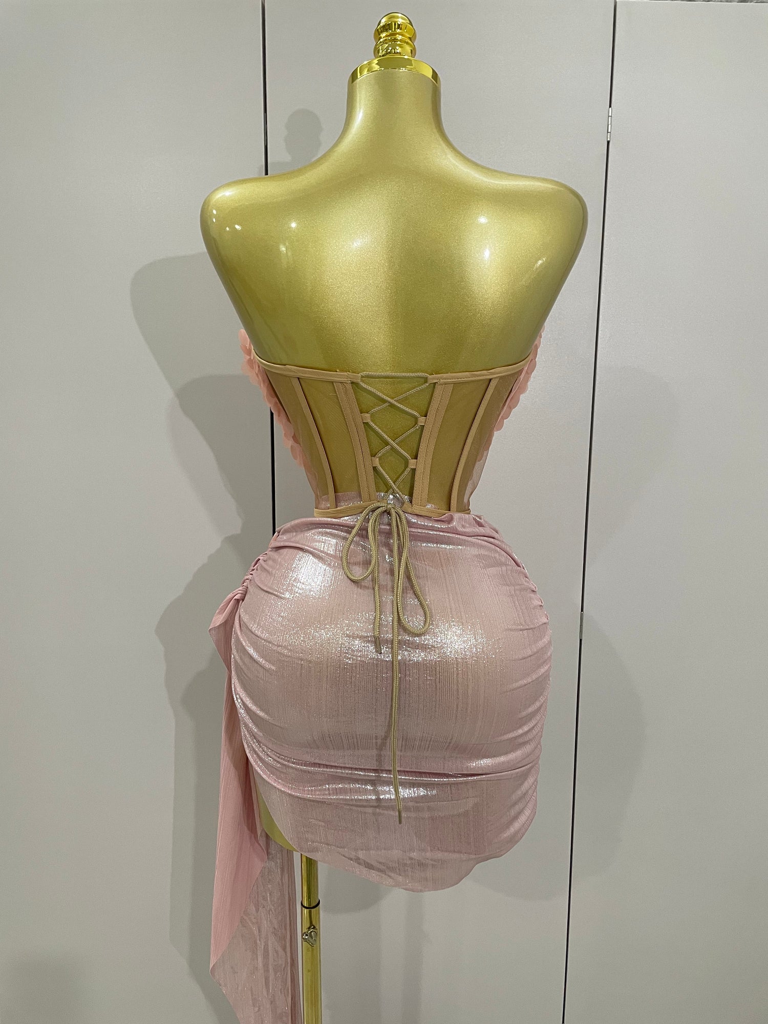 Pink 2 Piece Corset Top with Skirt Set