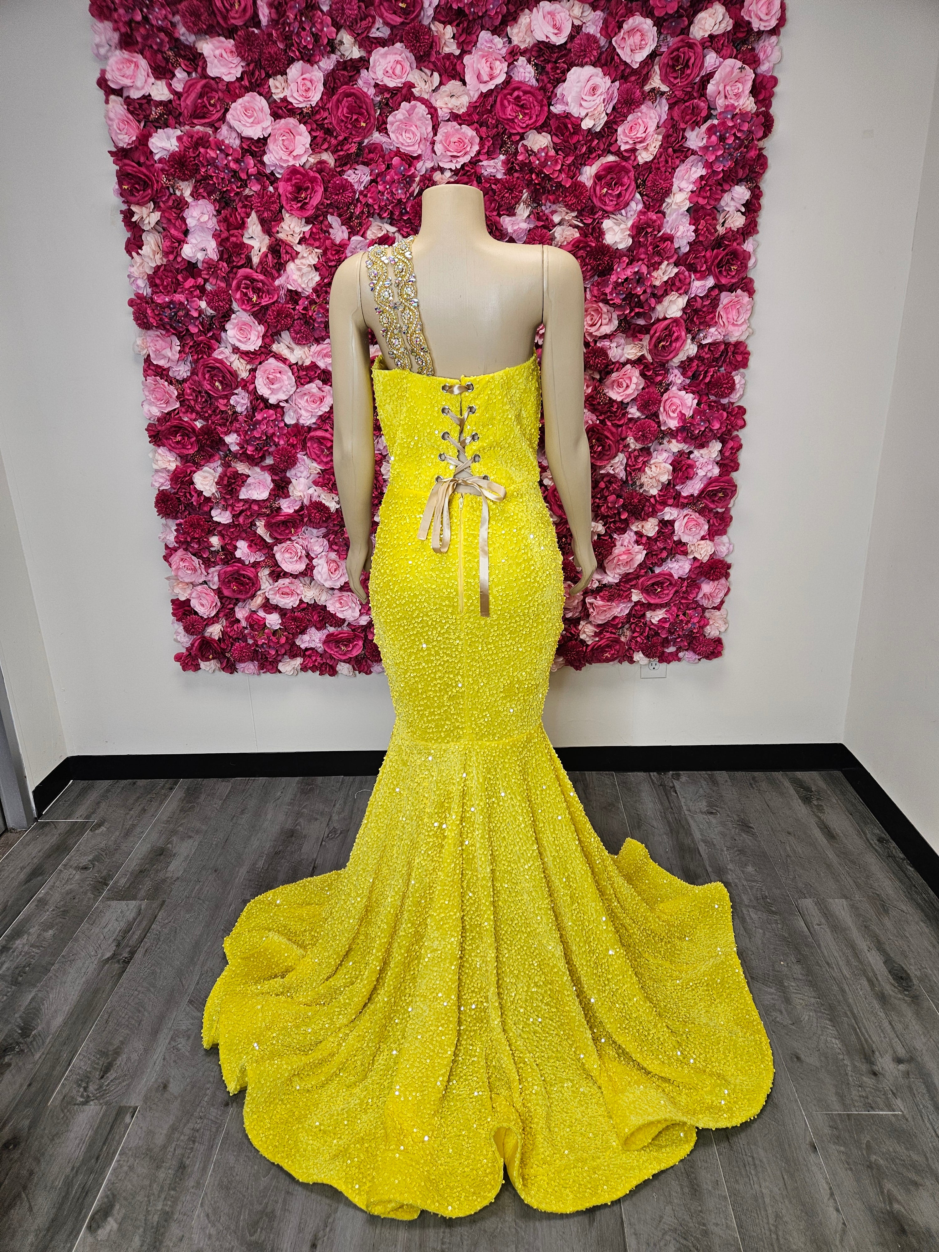 Yellow Sequin Mermaid Prom Dress