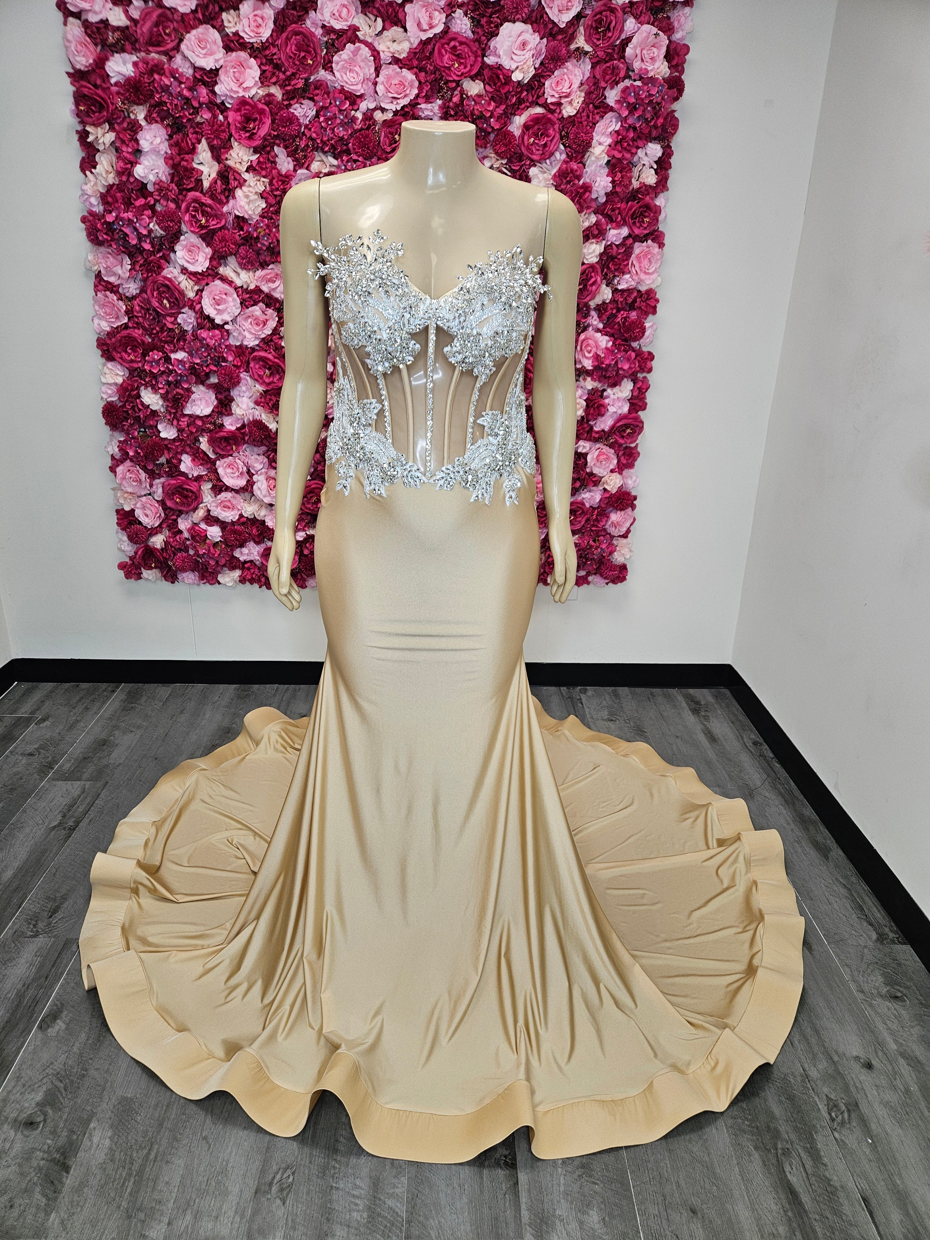 Champagne Nude Illusion Corset Mermaid Prom Gown – Ready-to-Ship