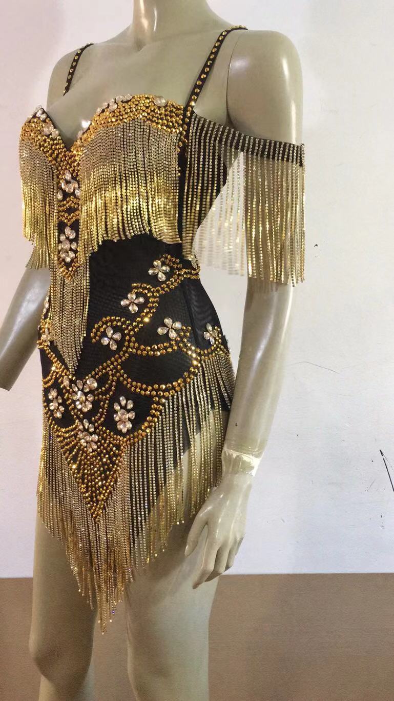 FREAKUM Rhinestone Leotard Black & Gold