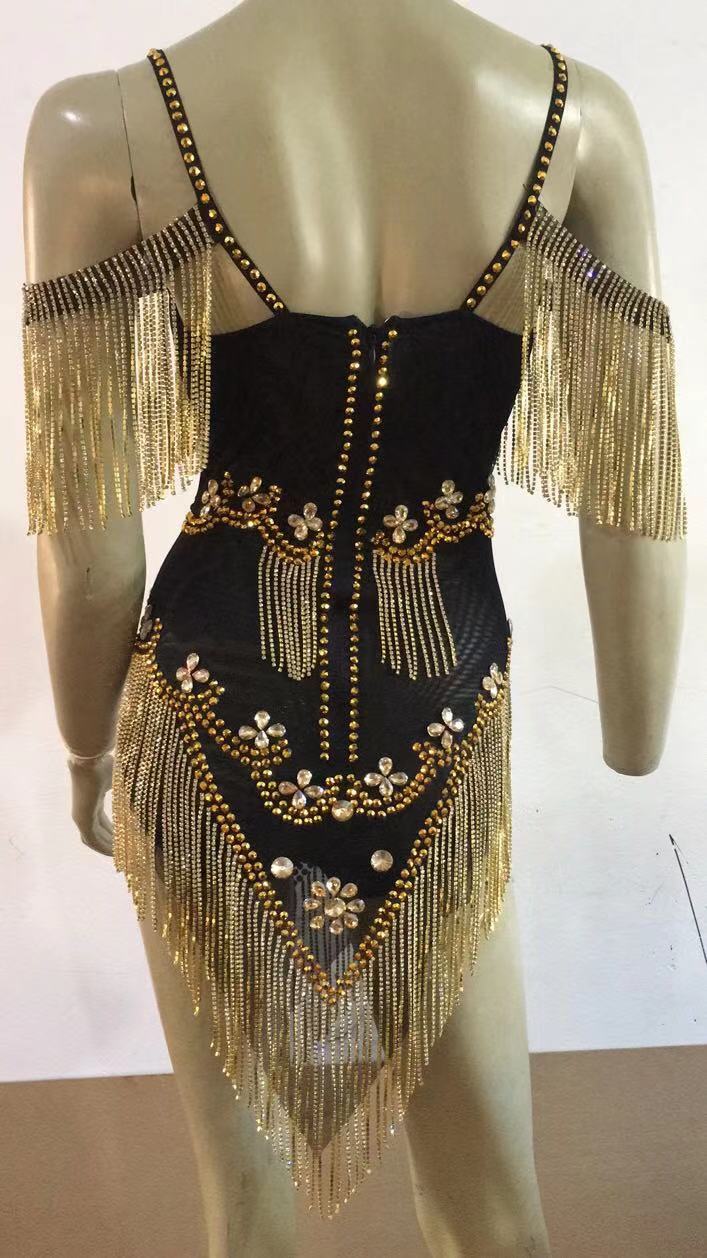 FREAKUM Rhinestone Leotard Black & Gold