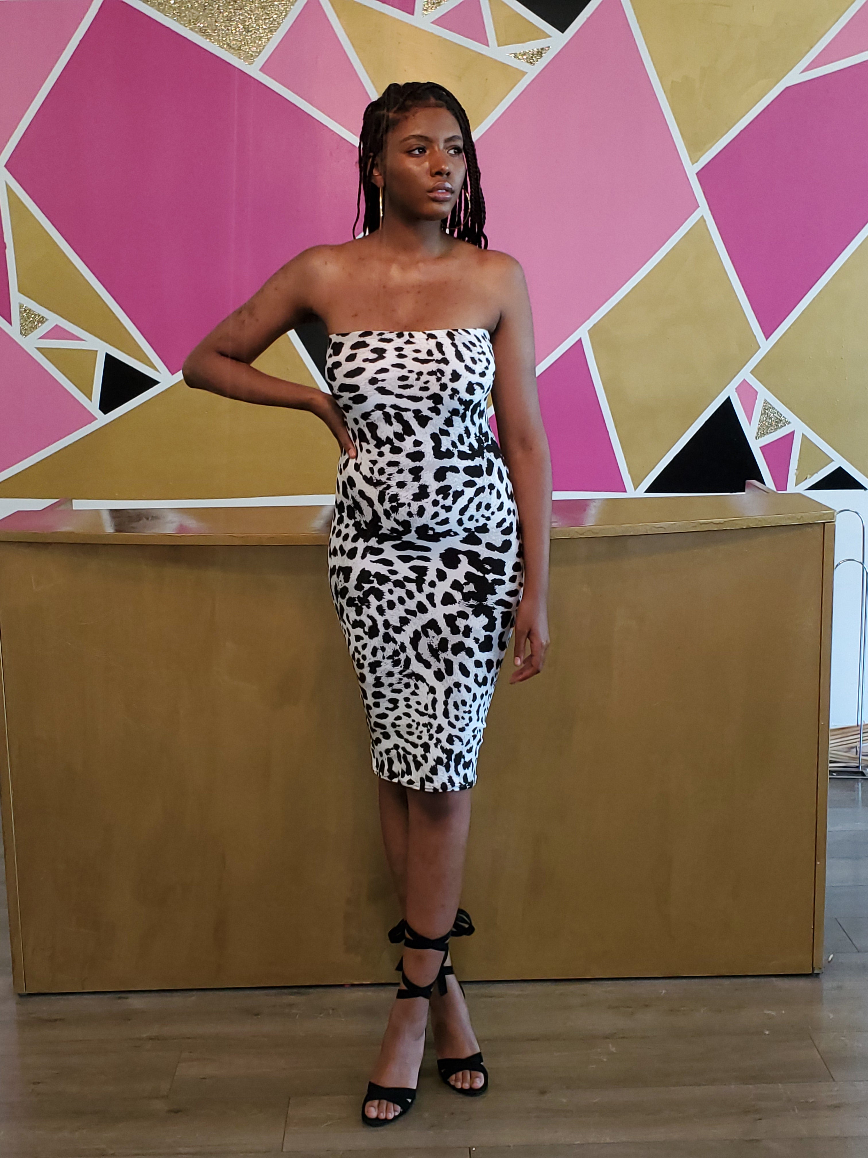 Black & white printed tube dress