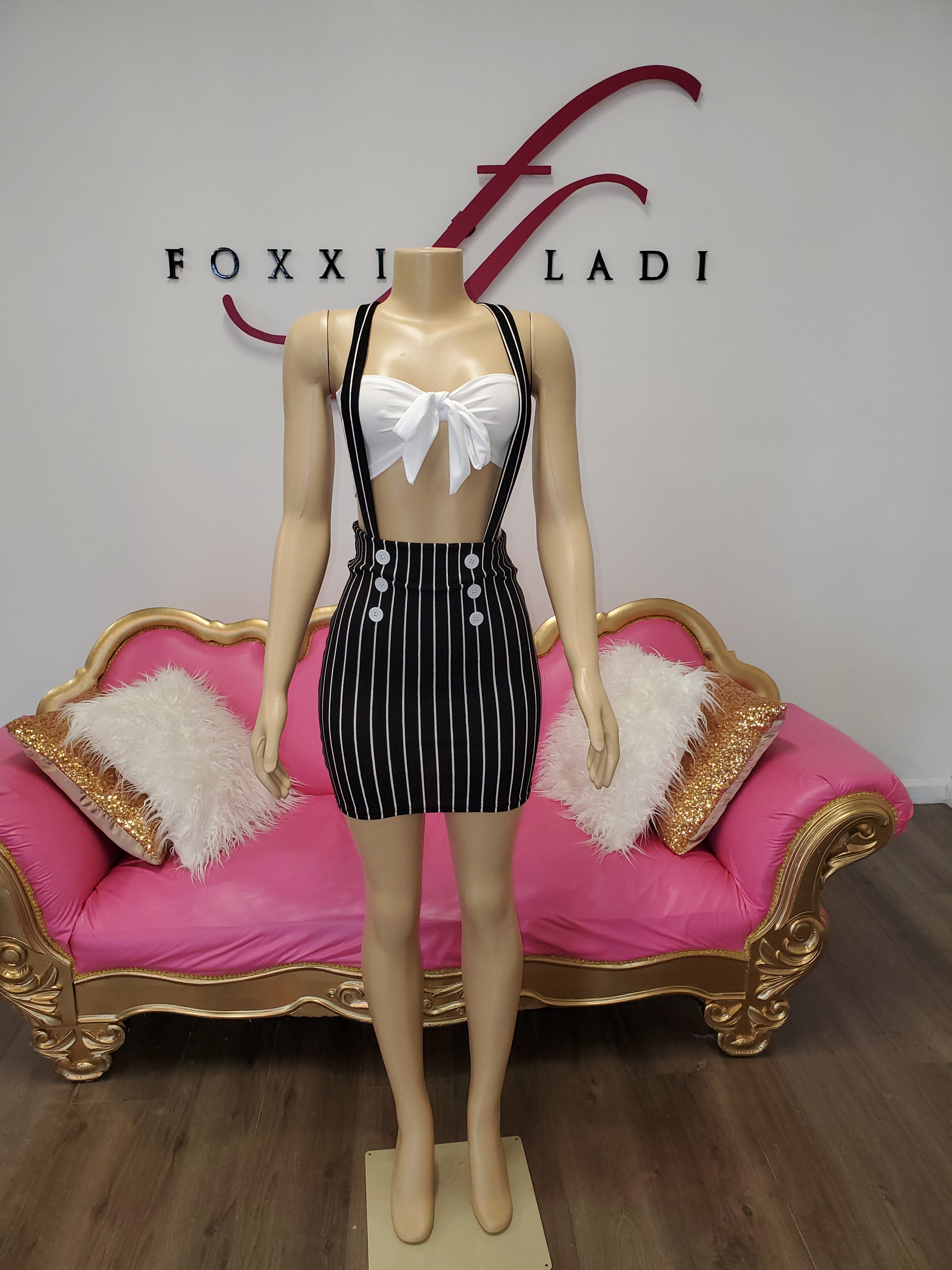 "Trixie " Pinned striped mini skirt Overalls