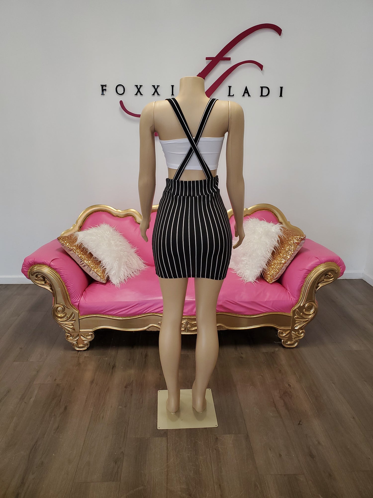 "Trixie " Pinned striped mini skirt Overalls