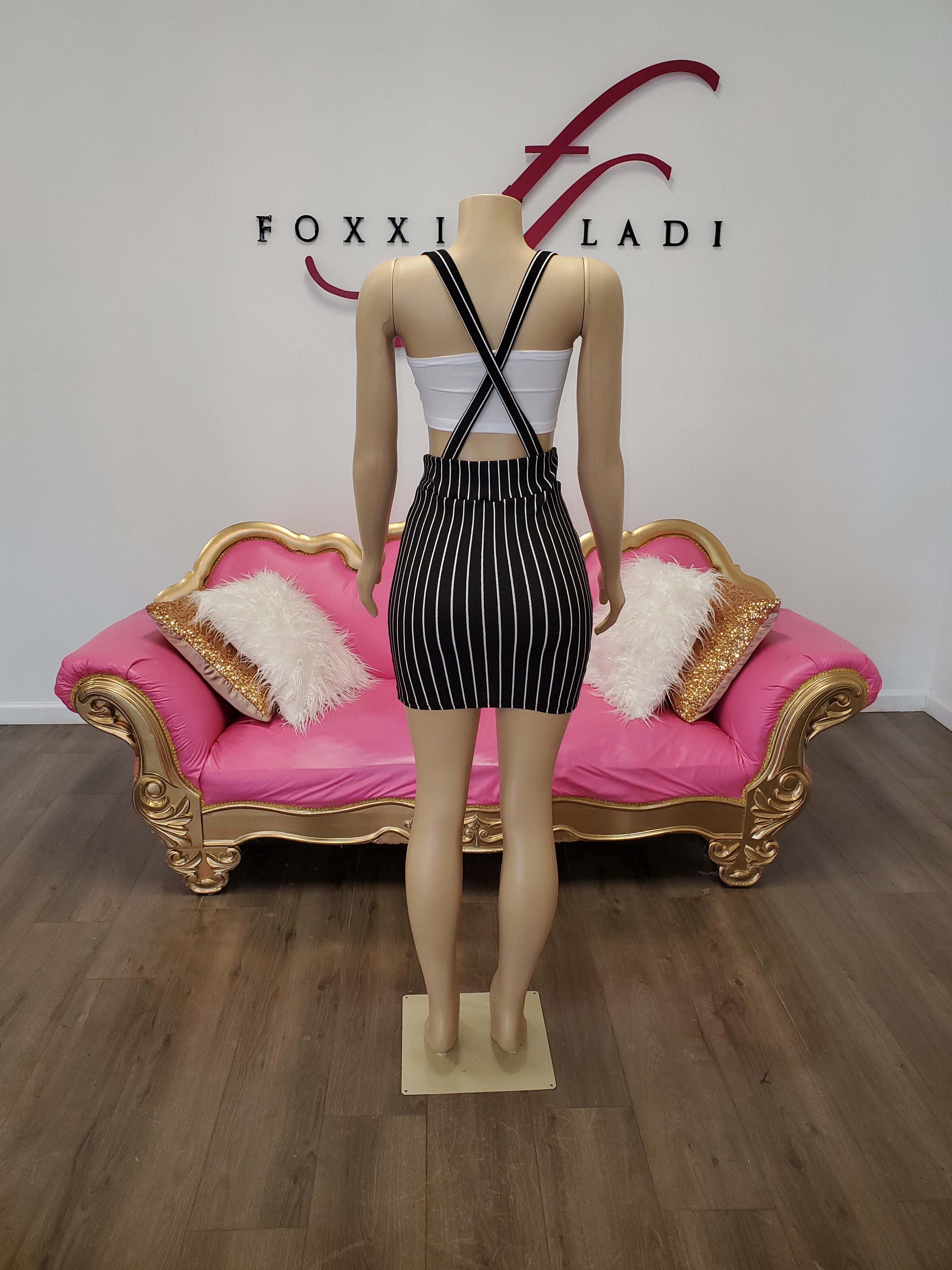 "Trixie " Pinned striped mini skirt Overalls