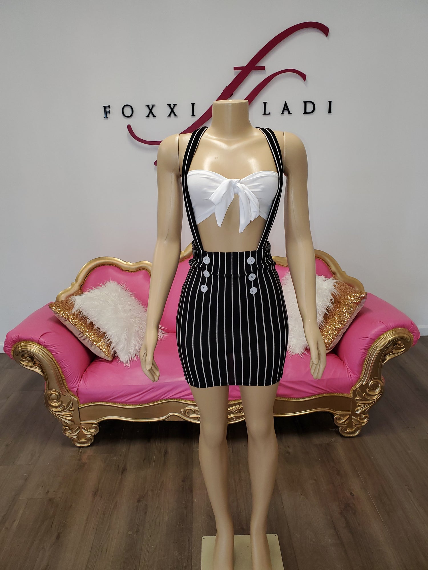 "Trixie " Pinned striped mini skirt Overalls