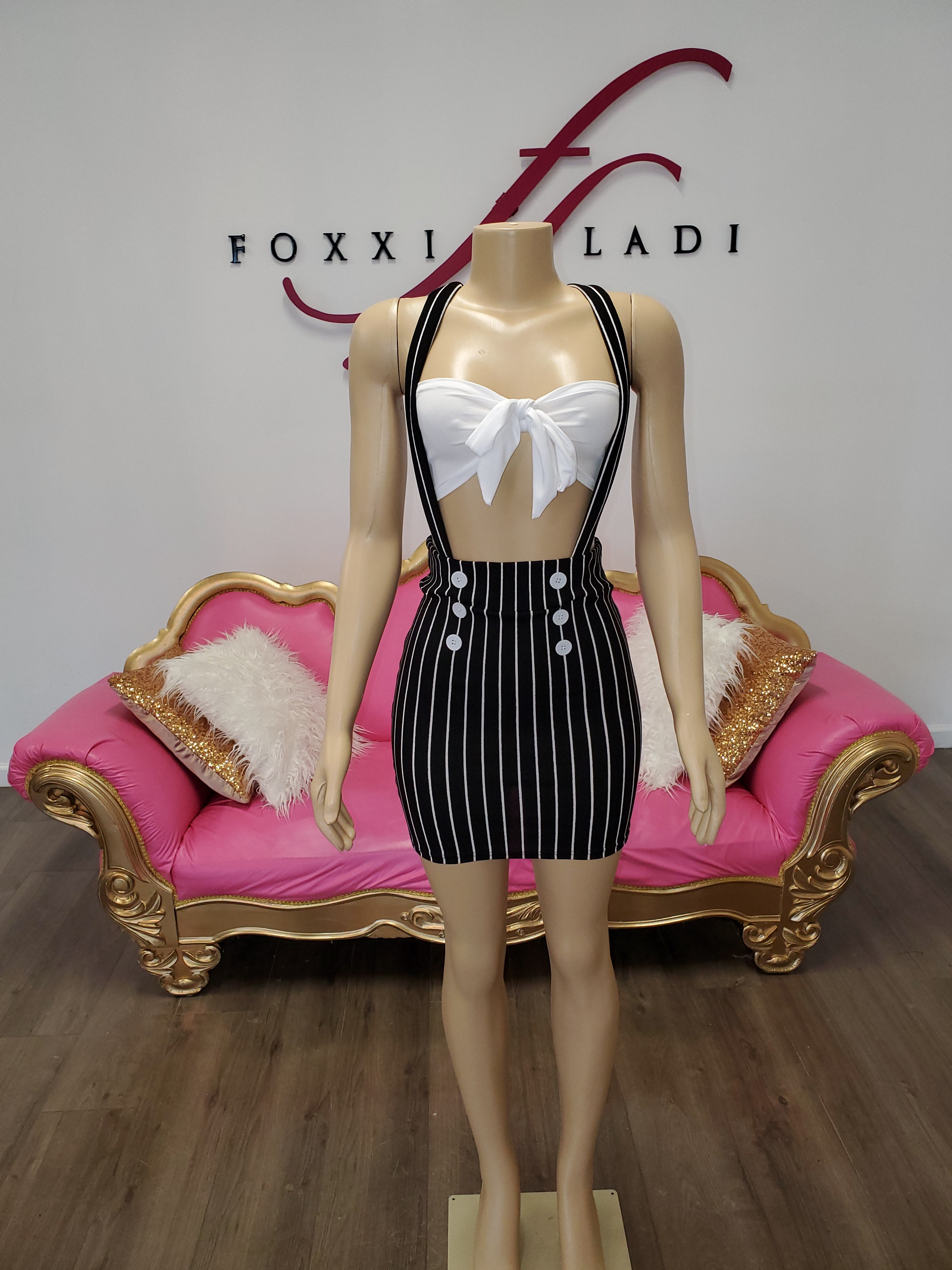 "Trixie " Pinned striped mini skirt Overalls