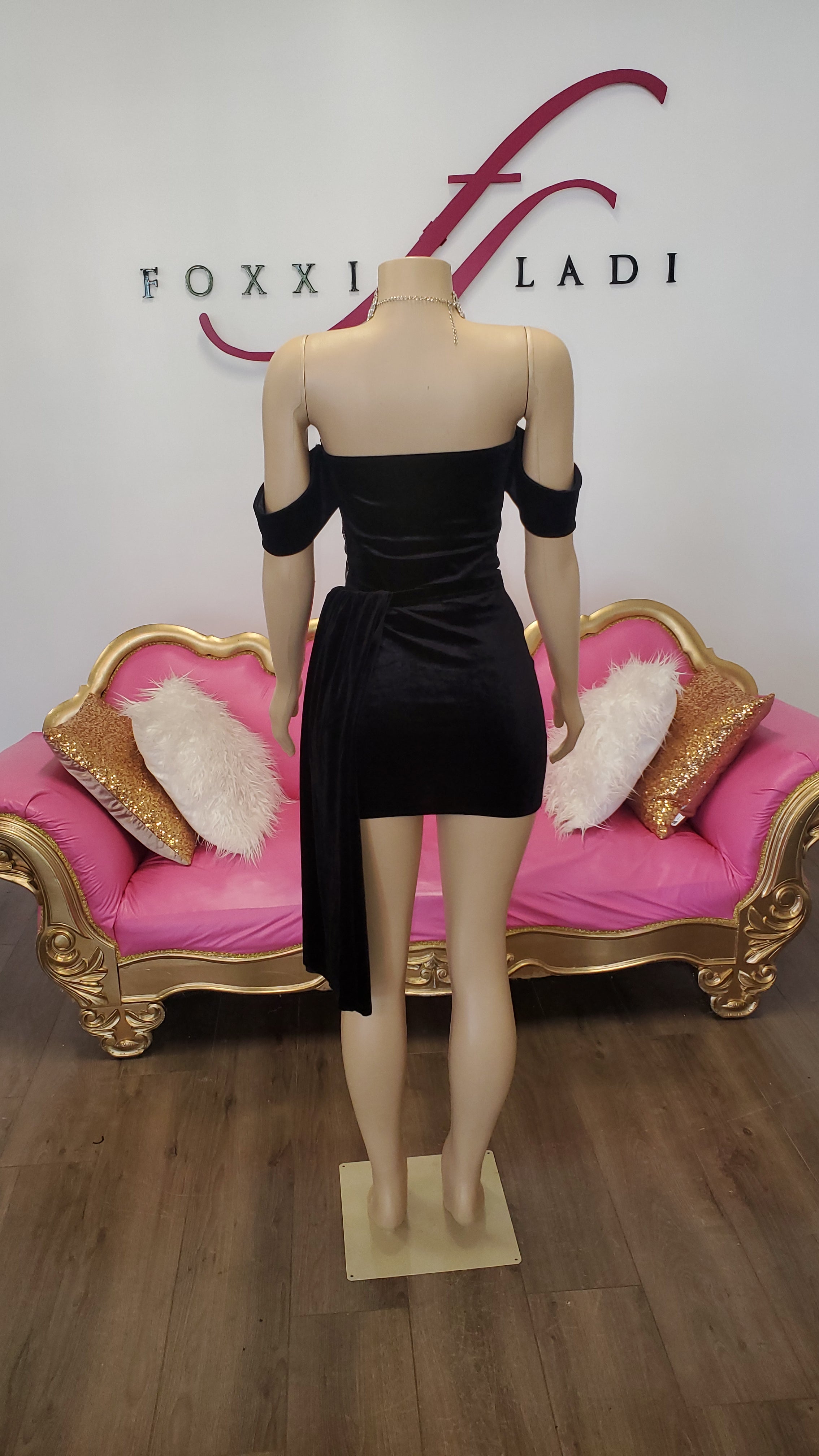 Black velvet mini skirt & Corset top