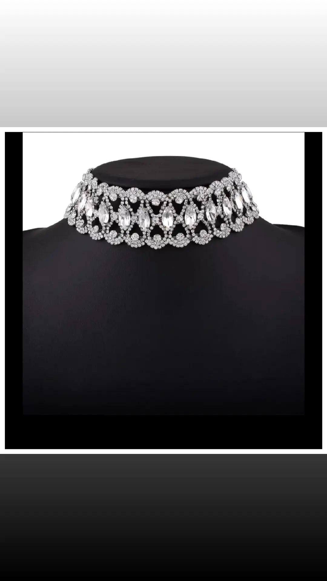 Silver crystal rhinestone choker necklace