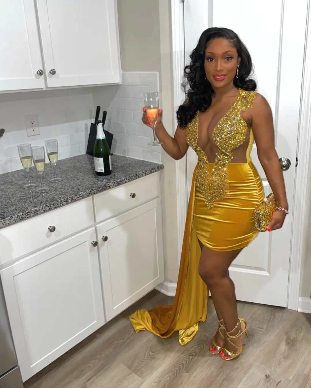 Sashay | Gold Rhinestone Dress Long Near Me in USA foxxiladi Sashay | Gold Rhinestone Dress Long Near Me in USA foxxiladi