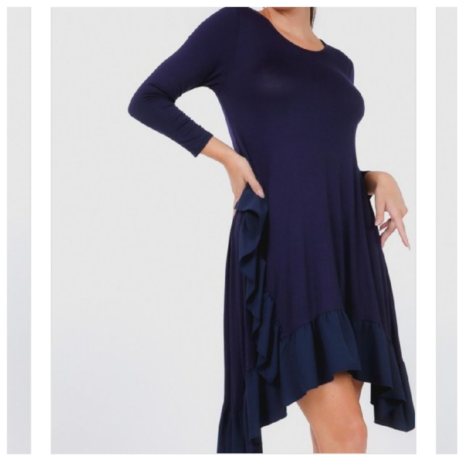 Navy asymmetrical hem dress