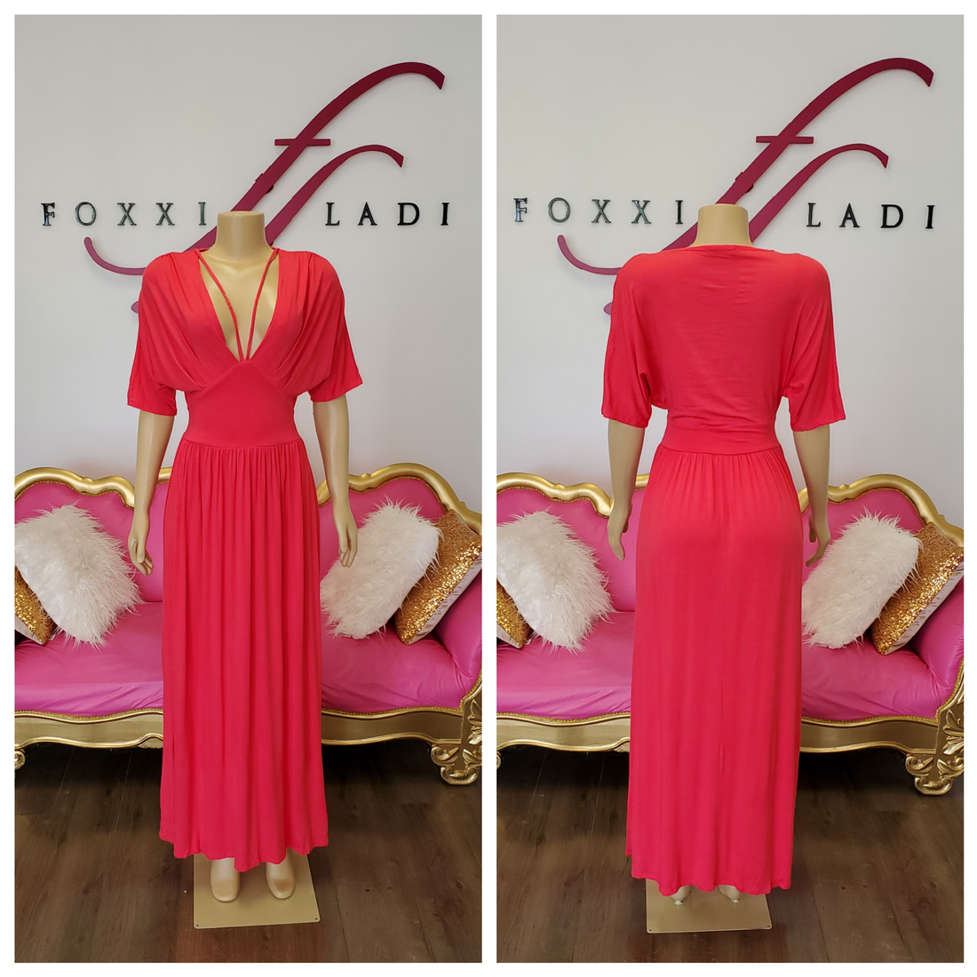 Deep V neck maxi dress