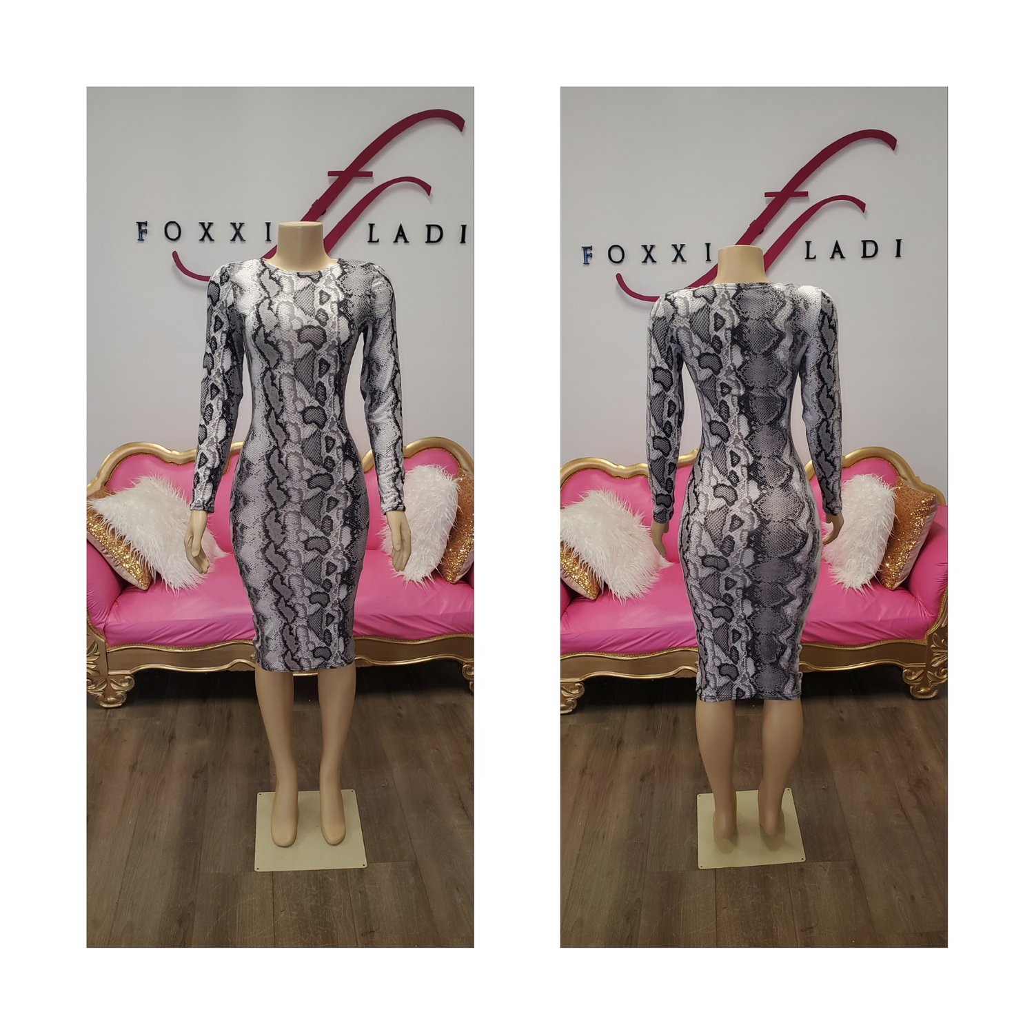 Grey & Black printed bodycon