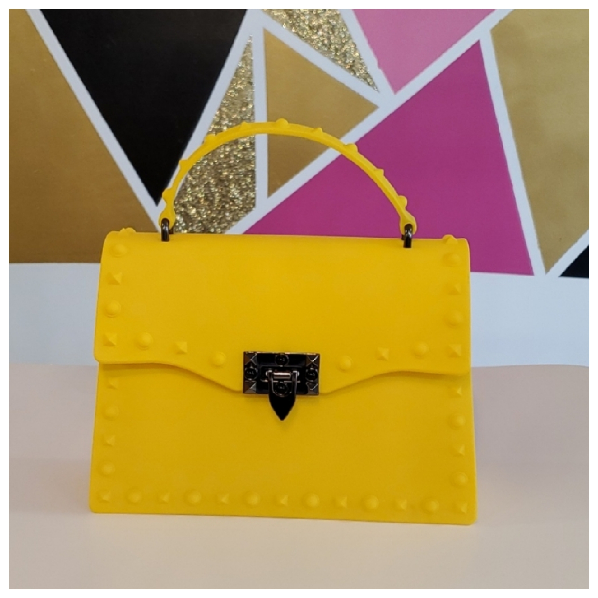 Yellow fedora hat with matching jelly purse