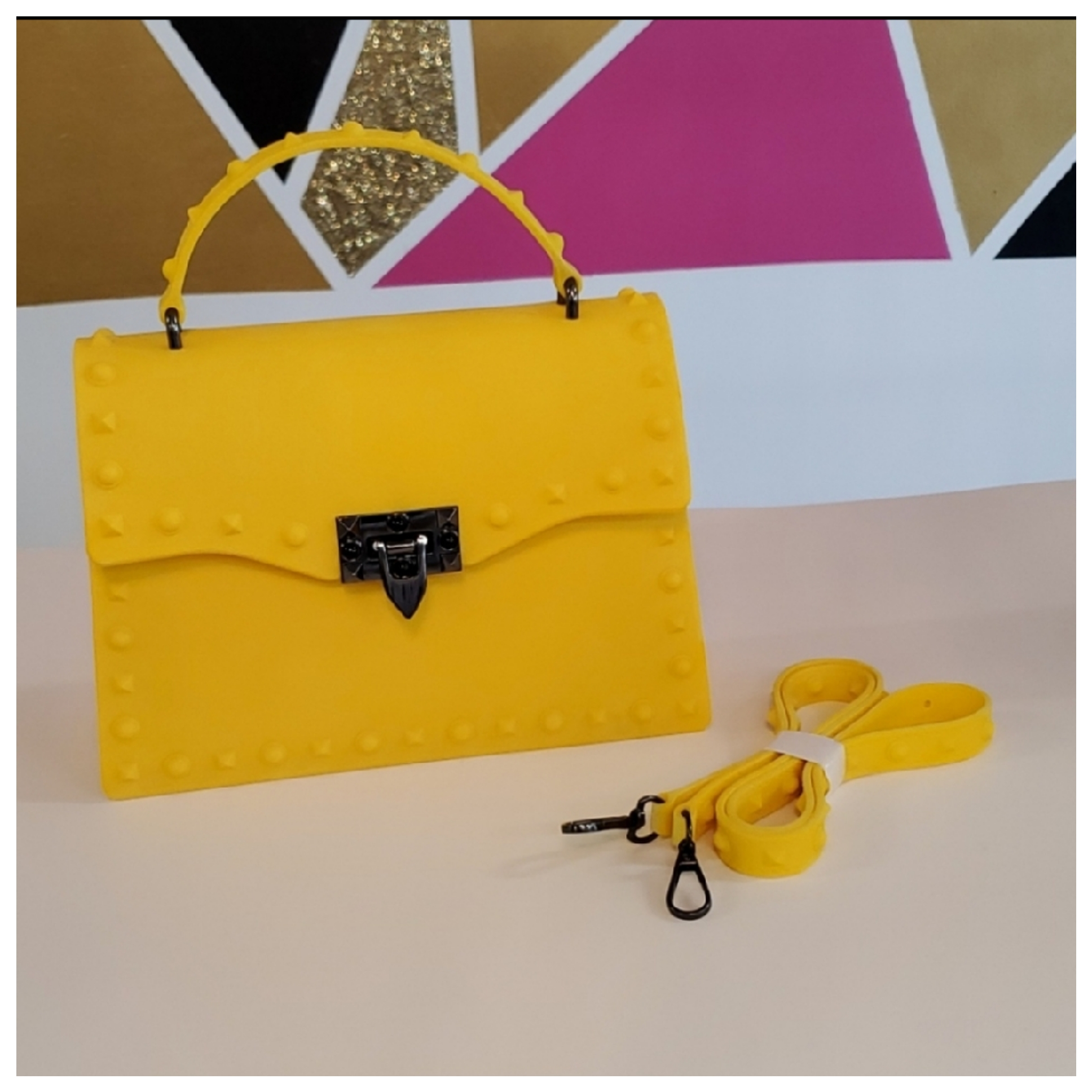 Yellow fedora hat with matching jelly purse