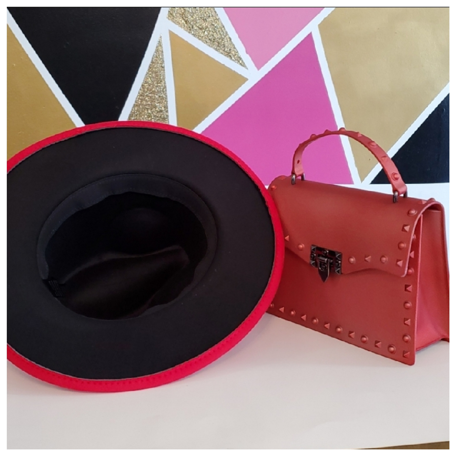 Red fedora hat with matching jelly purse