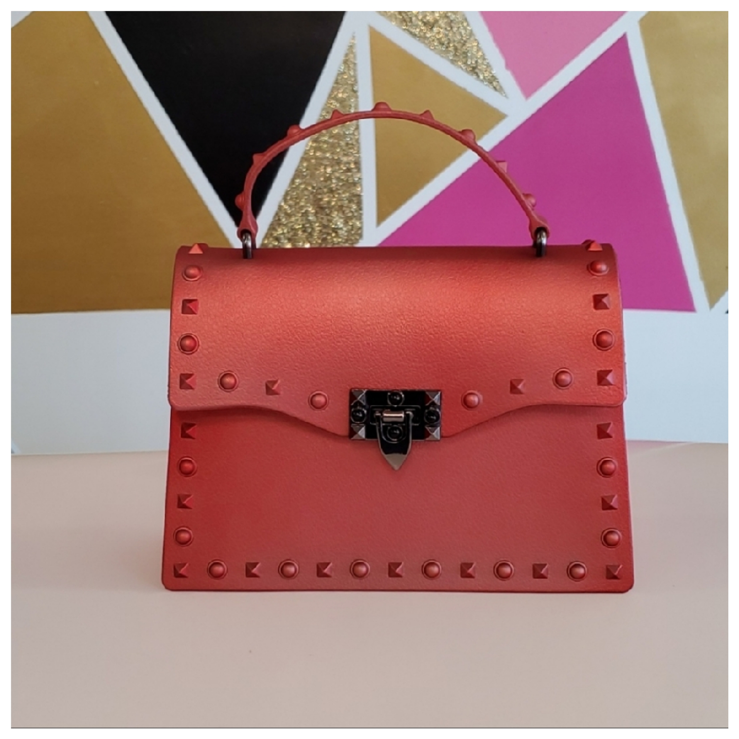 Red fedora hat with matching jelly purse