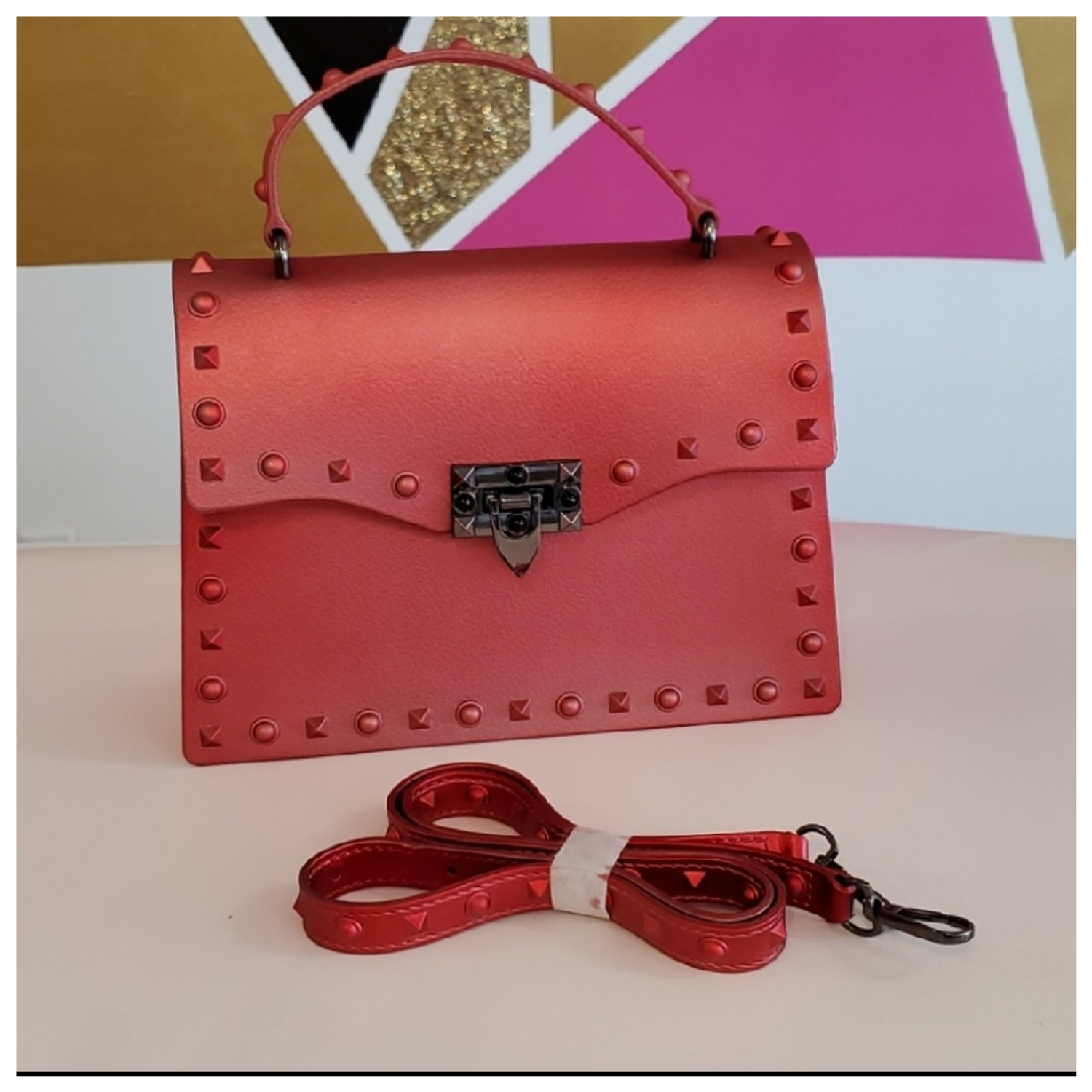 Red fedora hat with matching jelly purse