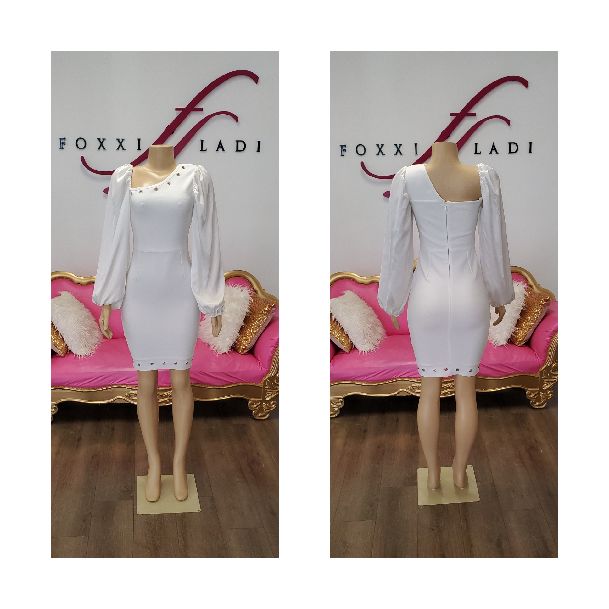 White long sleeve Bandage Dress
