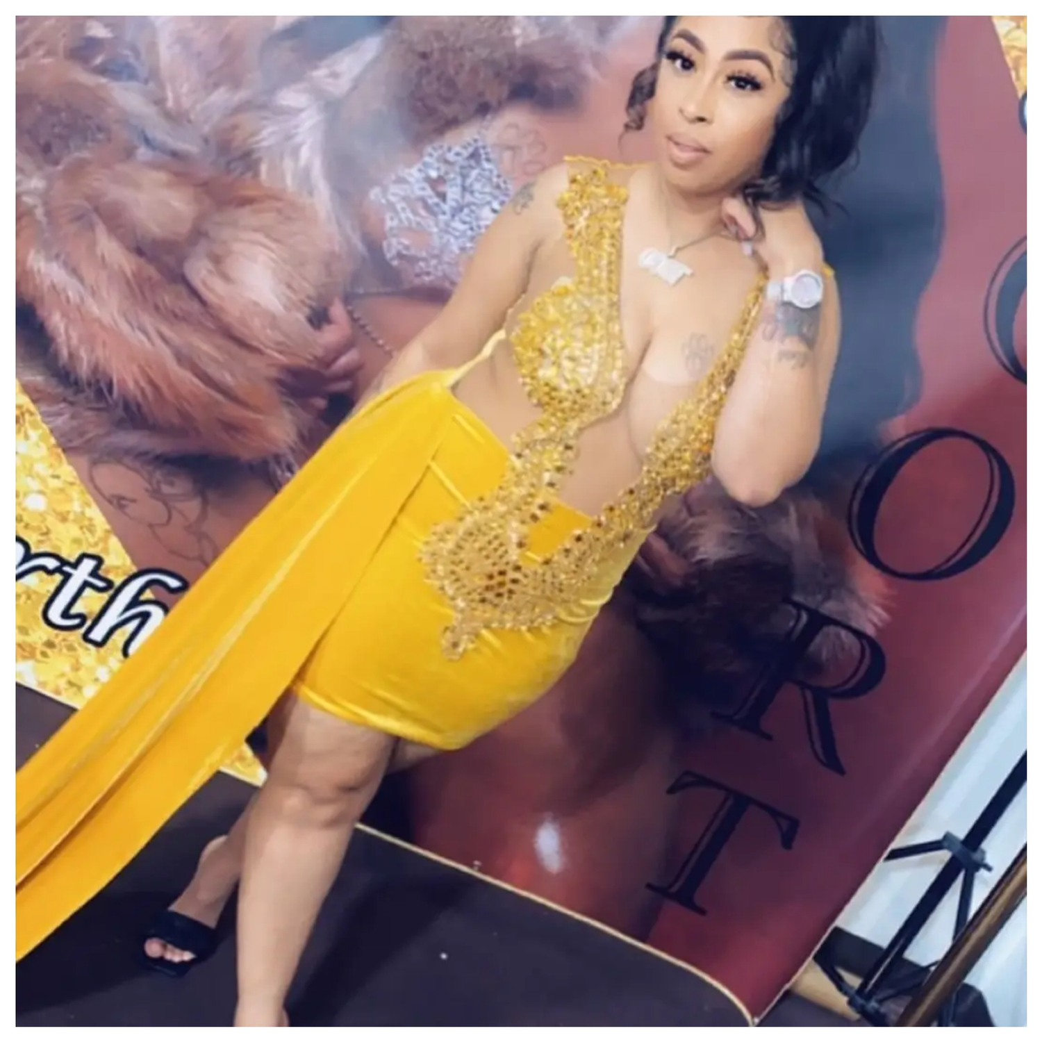 Rhinestone Gold dress USA