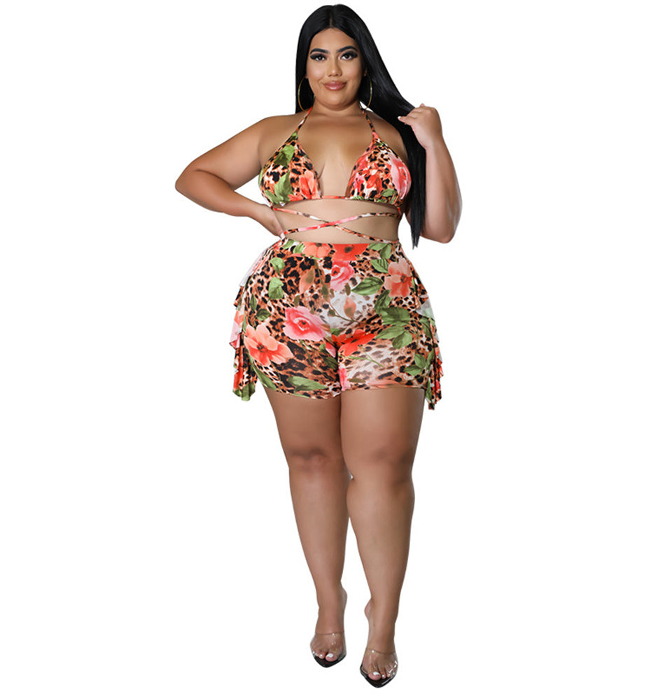 Plus Size Orange Two Piece Short Set