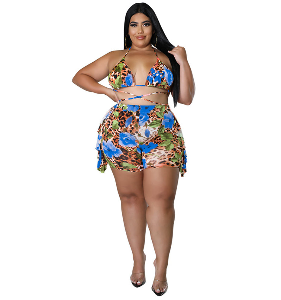 Plus Size Blue Two Piece Short Set