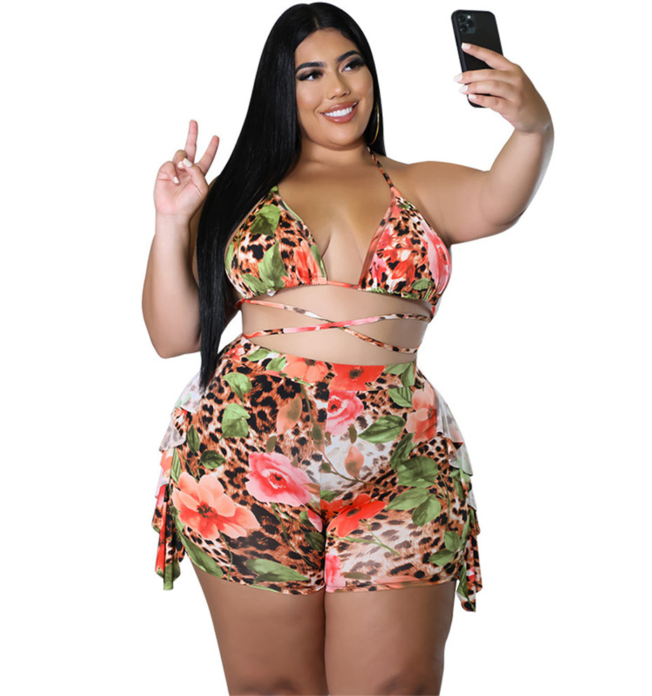 Plus Size Orange Two Piece Short Set