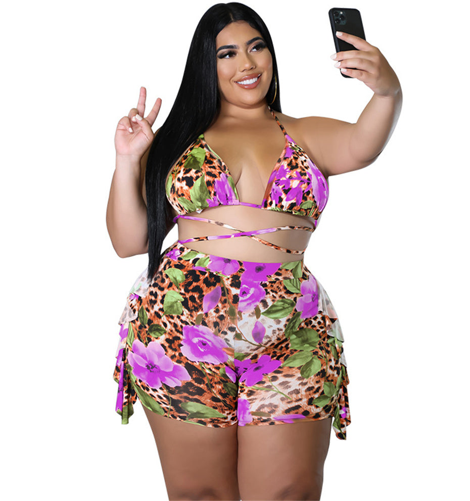 Plus Size Purple Two Piece Short Set