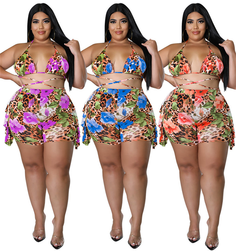 Plus Size Blue Two Piece Short Set