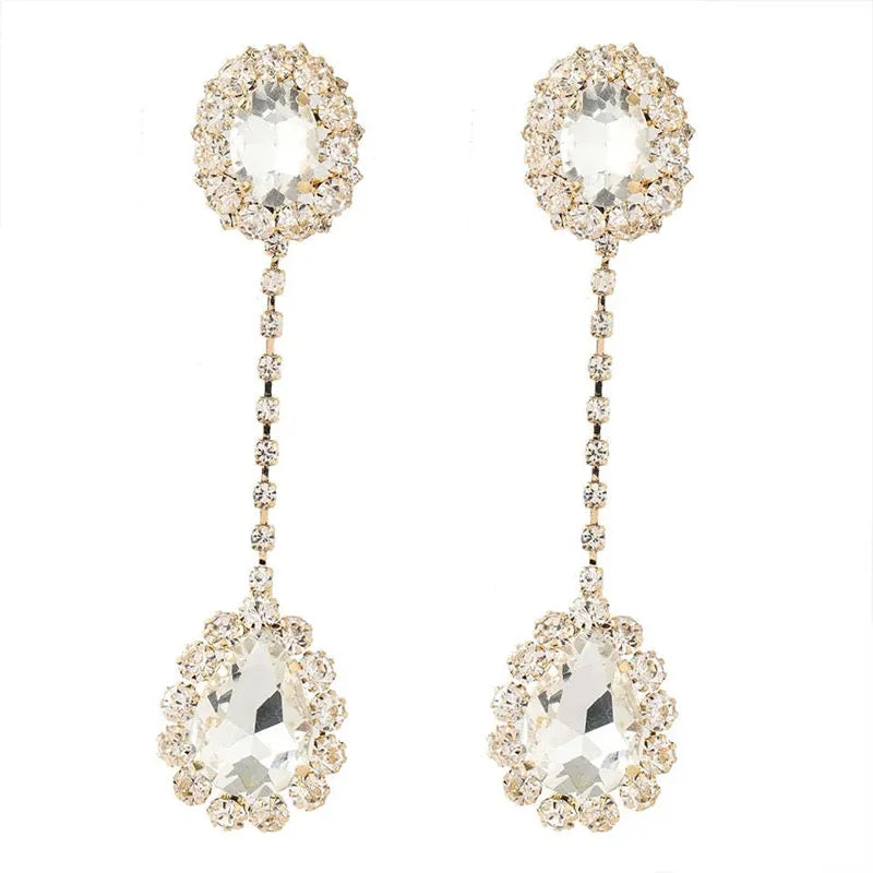 Gold Rhinestone Crystal Water Drop Fashion Earrings